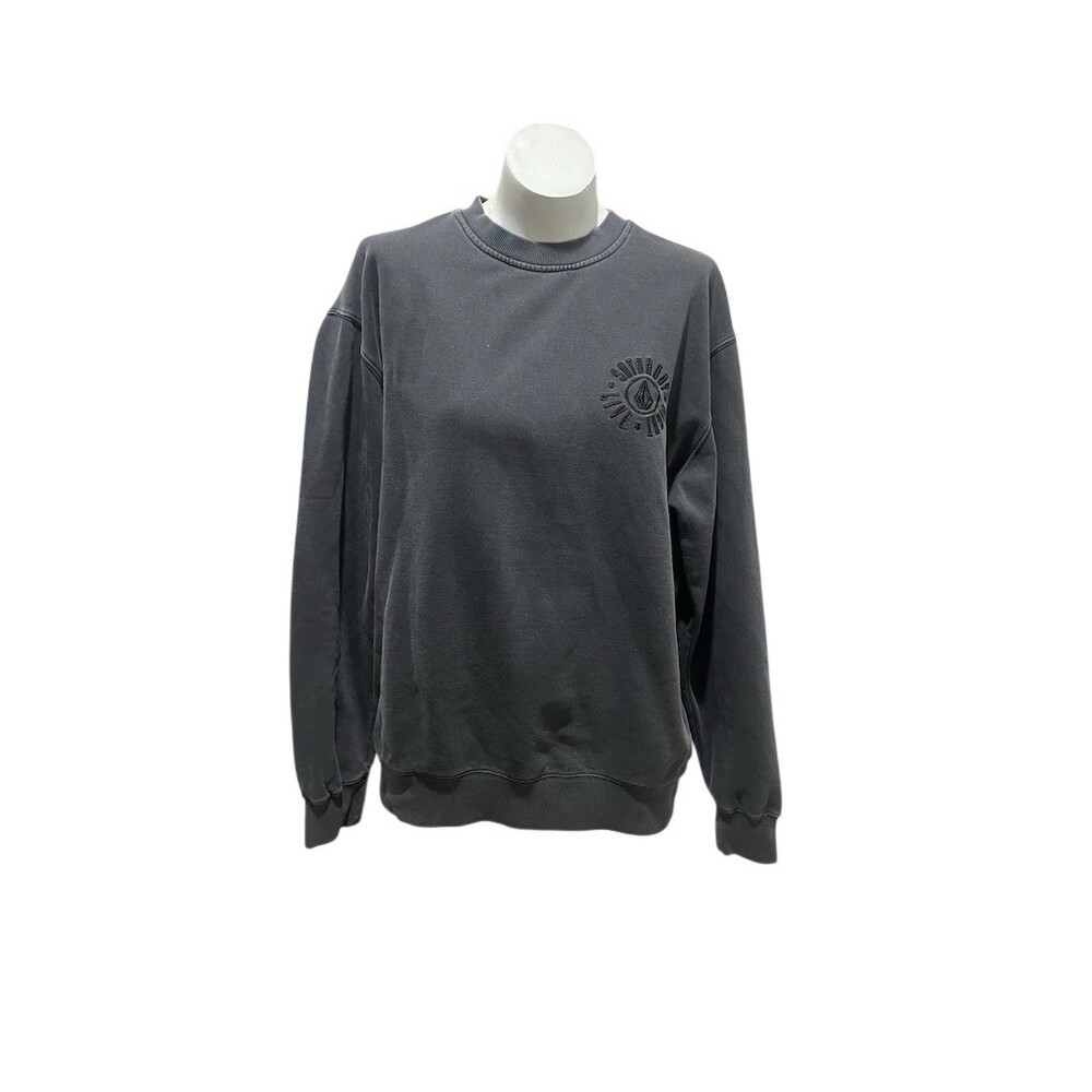 Volcom Sweatshirt Mens Size M Charcoal Gray Crewneck Pullover Embossed